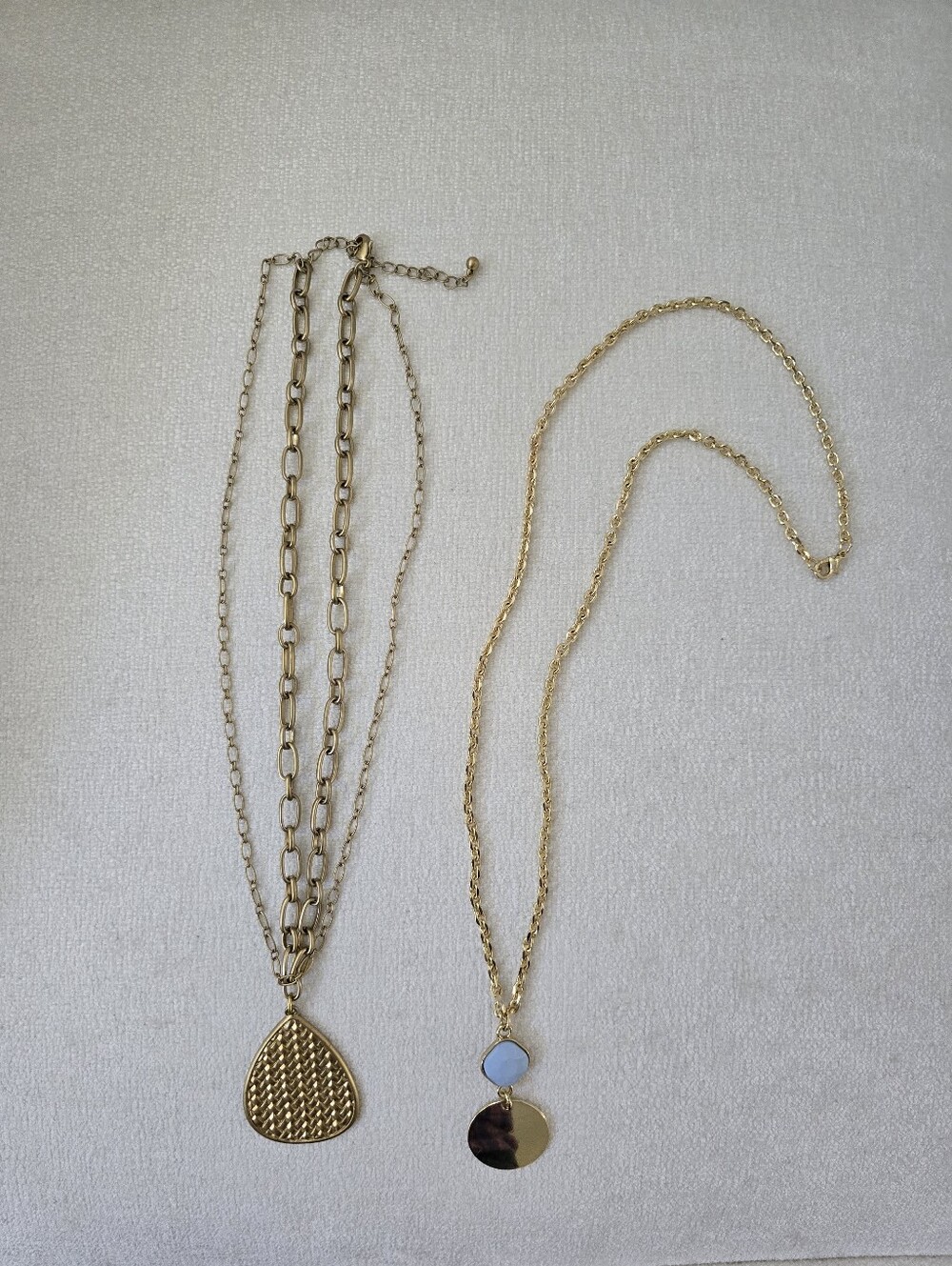 Lot Of 2 Gold Layered Teardrop Necklace & Disc Pendant Necklace